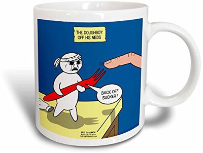 

3dRose Out To Lunch Cartoon Doughboy off His Medications Turns Violent Ceramic, 11 oz, White Ceramic Mug(60 ml), Multicolor
