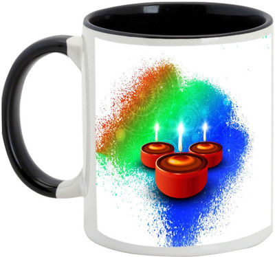 

AllUPrints Gifts For Diwali - Enjoy The Essence Of Deepawali Ceramic Mug(325 ml), Black