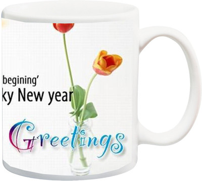 

ME&YOU Gift for Happy new year;It the time to start a new begining wish you in lucky new year Greetings rose printed Ceramic Mug(325 ml), Multicolor