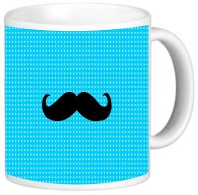 

Rikki Knight LLC Knight Photo Quality Ceramic Coffee, 11 oz, Mustache on Blue Dots Ceramic Mug(60 ml)