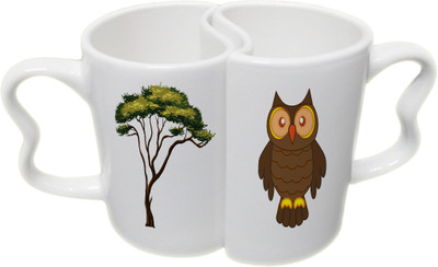 

Ucard Valentines Day Tree Owl Love Couple Bone China, Ceramic, Porcelain Mug(325 ml), Multicolor