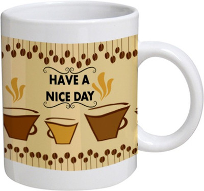 

My Bestow Have A Nice Day - MyBestow White Plain Coffee Ceramic Ceramic Mug(320 ml), Multicolor
