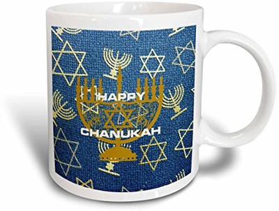 

3dRose mug_62286_2 Happy Chanukah with Menorahs Ceramic, 15-Ounce Ceramic Mug(60 ml), Multicolor