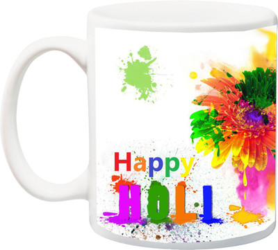 

ME&YOU Gift for Holi;color Happy holee Printed Ceramic Mug(325 ml), Multicolor