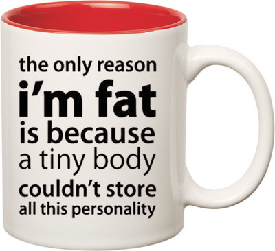 

HuppmeGift Fat Attitude Funny Inner Red Ceramic Mug(350 ml), Red;white