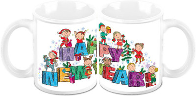 

Homesogood Happy New Year Kids (Set Of 2) Ceramic Mug(325 ml, Pack of 2)