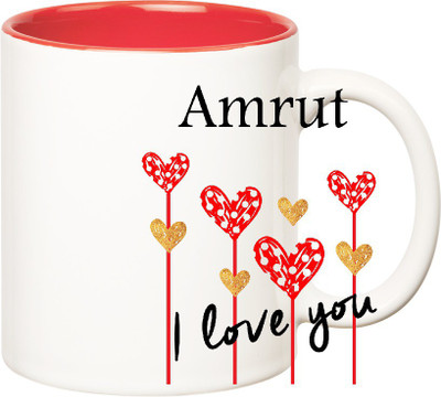 

Huppme I Love You Amrut Inner Red (350 ml) Ceramic Mug(350 ml), Red;white