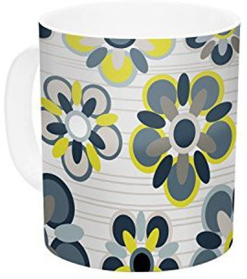

Kess InHouse InHouse Jolene Heckman Blue Folksy Yellow Gray Ceramic Coffee, 11 oz, Multicolor Ceramic Mug(60 ml)