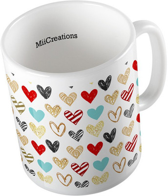 

MiiCreations Printed Heart Pattern Ceramic Mug(325 ml), Multicolor