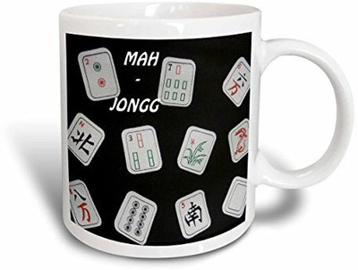 

3dRose Mah Jongg Tiles on Black Ceramic, 11-Ounce Ceramic Mug(60 ml)
