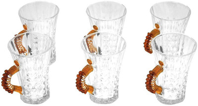 

JewelKraft Designs Wide Angle Crystal Mug(150 ml, Pack of 6), Brown