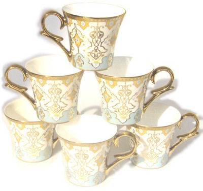 

Clay Craft CP/Gold Line Bone China Mug(200 ml, Pack of 6), Gold;white