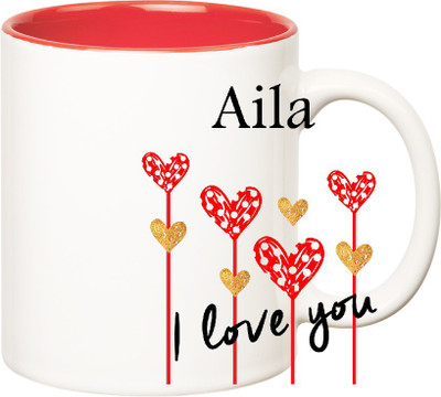 

Huppme I Love You Aila Inner Red (350 ml) Ceramic Mug(350 ml), Red;white
