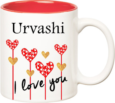 

Huppme I Love You Urvashi Inner Red (350 ml) Ceramic Mug(350 ml), Red;white