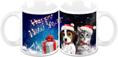 

Homesogood Happy New Year Gift (Set Of 2) Ceramic Mug(325 ml, Pack of 2)