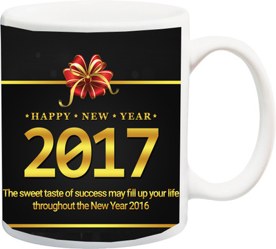 

ME&YOU Happy New Year 2017 Golden Printed Ceramic Mug(325 ml), Multicolor