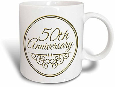 

3dRose mug_154492_2 50th Anniversary Gift Gold Text for Celebrating Wedding Anniversaries 50 Years Married Together Ceramic, 15-Ounce Ceramic Mug(60 ml)