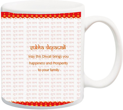 

ME&YOU Diwali Special Gift; Shubh Labh Deepwali Greetings Ceramic Mug(325 ml), Multicolor