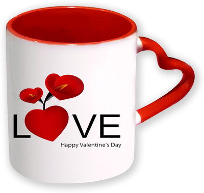 

Heyworlds Happy Valentine Day Gifts Heart Shape Red Color with Handle 43 Ceramic Mug(325 ml), Multicolor