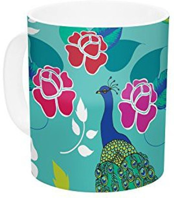 Kess InHouse InHouse Anneline Sophia Mexican Peacock Teal Rainbow Ceramic Coffee, 11 oz, Multicolor Ceramic Mug(60 ml)