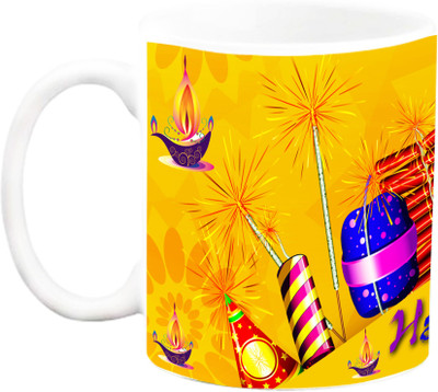 

EFW HAPPY DIPAWALI YELLOW FIRECRACKERS THEME Ceramic Mug(325 ml), White