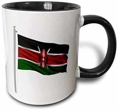 

3dRose mug_157191_4 Flag of Kenya on a Flag Pole Over White Kenyan Two Tone Black, 11 oz, Black/White Ceramic Mug(60 ml)