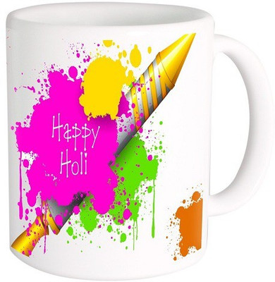 

PIXART Happy Holi Ceramic Mug(250 ml), White