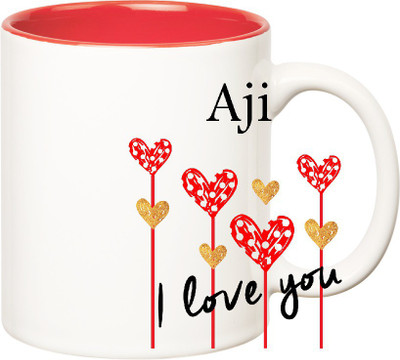 

Huppme I Love You Aji Inner Red (350 ml) Ceramic Mug(350 ml), Red;white