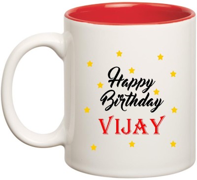 

HuppmeGift Happy Birthday Vijay Inner Red Ceramic (350ml) Ceramic Mug(350 ml), Red;white