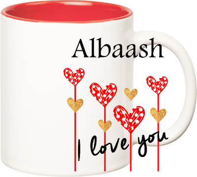 

Huppme I Love You Albaash Inner Red (350 ml) Ceramic Mug(350 ml), Red;white