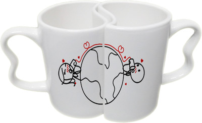 

Ucard Long Distance Love CoupleMug Set Bone China, Ceramic, Porcelain Mug(325 ml, Pack of 2), Multicolor