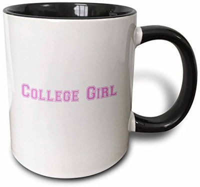 

3dRose College Girl Text in Pink Girly Retro Preppy Font University Students Or Graduate School Fashion Two Tone Black, 11 oz, Black/White Ceramic Mug(60 ml)