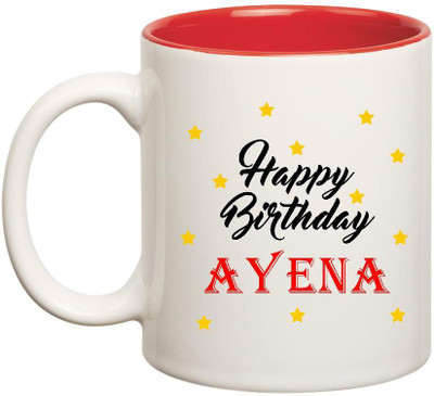 

Huppme Happy Birthday Ayena Inner Red Ceramic Mug(350 ml), Red;white