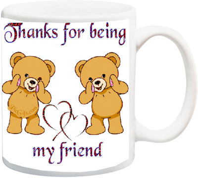 

ME&YOU Gift for /Boyfriend/Girlfriend On Valentine's Day;Thank You For Being My Friend With Two Brown Teddy Bear And Heart Printed Ceramic Mug(325 ml), Multicolor