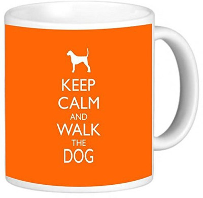 

Rikki Knight LLC Knight Photo Quality Ceramic Coffee, 11 oz, Keep Calm and Walk The Dog, Orange Color Ceramic Mug(60 ml)