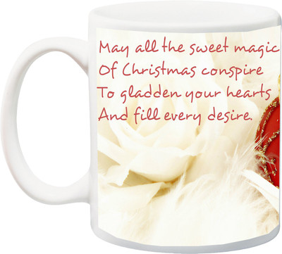 

ME&YOU May This Christmas Fulfill Your Every Desire Beautiful White Flowers Printed Ceramic Mug(325 ml), Multicolor