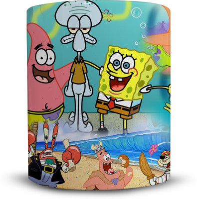 

Ackme Design cartoon characters, spongebob squarepants & Patrick Ceramic Mug(325 ml), Multicolor