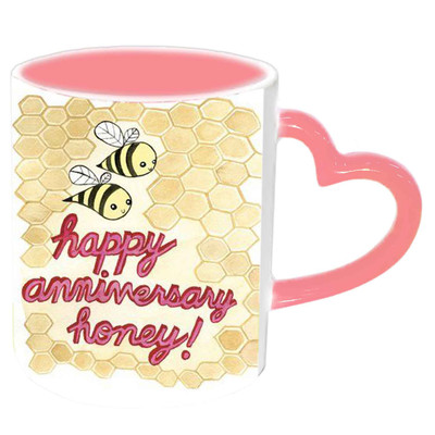 

Raj Laxmi Happy Anniversary Honey Pink Handle Ceramic Mug(350 ml)
