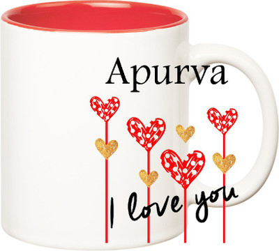 

Huppme I Love You Apurva Inner Red (350 ml) Ceramic Mug(350 ml), Red;white
