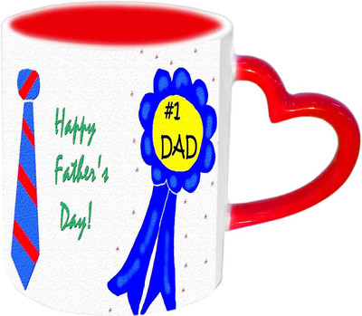 

Raj Laxmi Unique Design happy Fathers Day Wishes Red Heart Handle Ceramic Mug(350 ml)