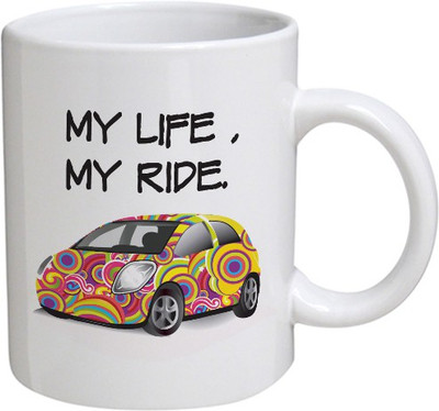 My Bestow My Life My Ride - MyBestow White Plain Coffee Ceramic Ceramic Mug(320 ml), Multicolor
