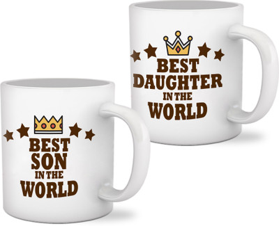 

Tied Ribbons Son and Daughter Printed Gift for Childrens Special Ceramic Mug(300 ml, Pack of 2), White