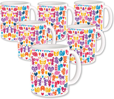 

Heyworlds Gifts for Color Design set of six Ceramic Mug(325 ml, Pack of 6), Multicolor