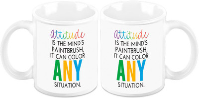 

Homesogood Attitude Can Color Any Situation(Set Of 2) Ceramic Mug(325 ml, Pack of 2)