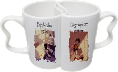 

Ucard Lazy & Sleep Love CoupleMug Set Bone China, Ceramic, Porcelain Mug(325 ml, Pack of 2)