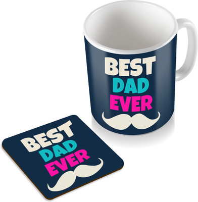 

SKY TRENDS Best Dad Ever With Mustaches Black BackGround Gifts For Father's Day Coaster Coffee Set Ceramic Mug(320 ml, Pack of 2), White