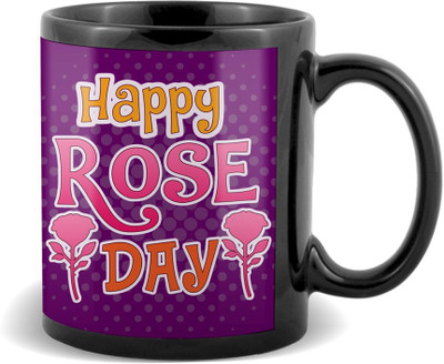 

SKY TRENDS Happy Rose Day with flower Black Coffee Valetine's Ceramic Mug(320 ml)