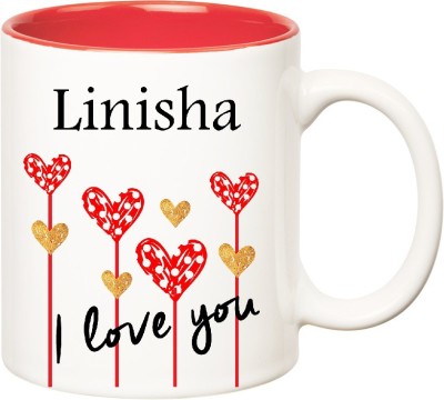 

Huppme I Love You Linisha Inner Red (350 ml) Ceramic Mug(350 ml), Red;white