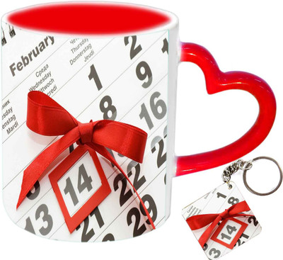 

Raj Laxmi 14th feb love keyring red handle valentine Ceramic Mug(350 ml)
