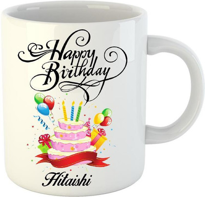 Huppme Happy Birthday Hitaishi White (350 ml) Ceramic Mug(350 ml)